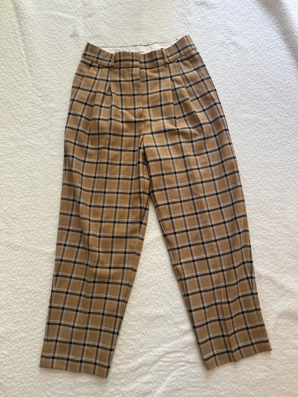 Aritzia Wilfred Womens Size 6 Plaid High Rise Pleated Trousers Ankle Pants Brown